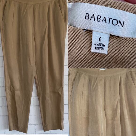 BABATON Aritizia $148 Conan Lyocell Cropped Dk Tan Trouser Pants 6 EUC - Picture 1 of 13